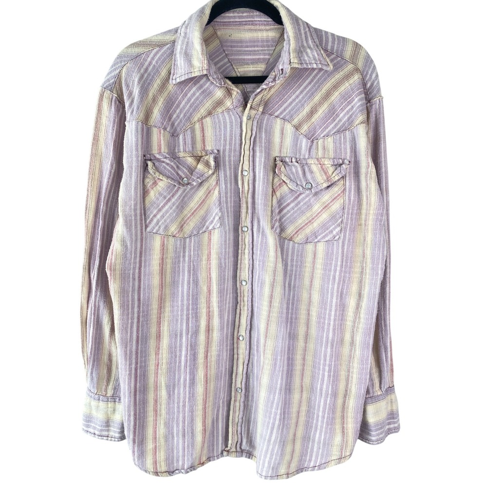Womens Western Shirt XL Purple Pastel Striped Pearl Snap How The West Is Worn